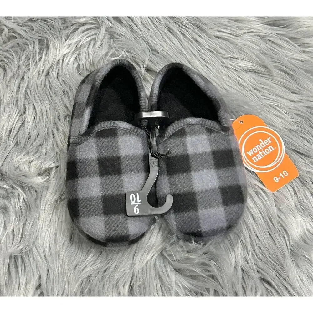 Plaid Boys‎ Slippers Size 9/10 Toddler Gray Black & Gray Wonder Nation